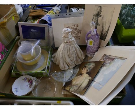 Coalport figures Louisa and Sarah, Ringtons breakfast set, pictures, glass and ceramic dishes etc
