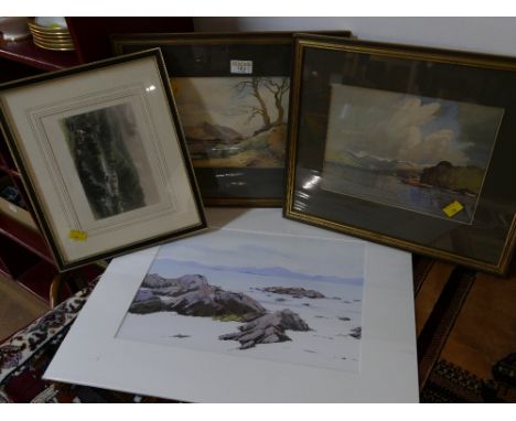 Four pictures and prints including early spring Grasmere and Windermere by William Heaton Cooper and unmounted print of The I