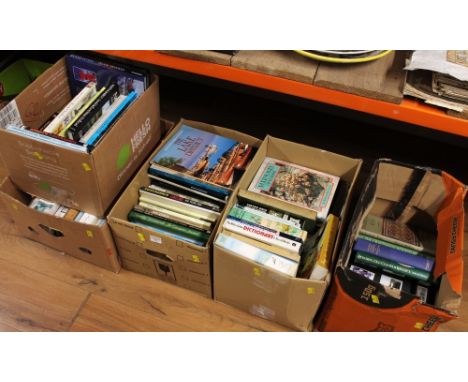 Five boxes of books, local interest, crafts, clock and watches, nature, etc 