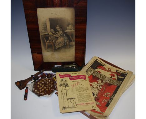 Fashion - Edwardian and later tapestry templates; early 20th century fashion magazines; lace template; Edwardian scissor set,