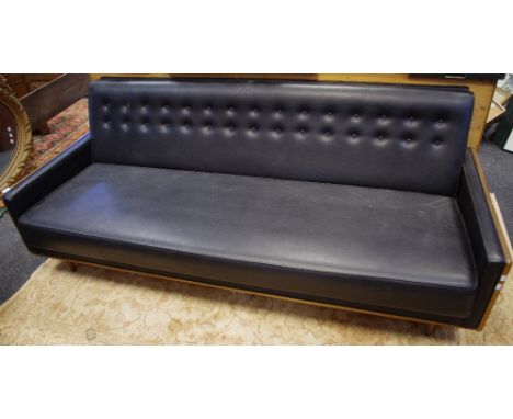 A retro G-Plan office black vinyl low 3 seater sofa 