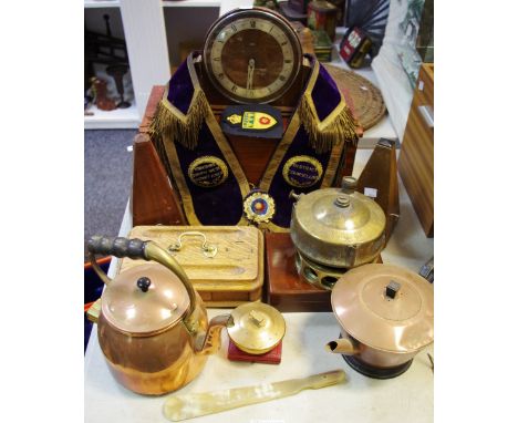 A Yorkshire lodge county counsellor Free Mason garniture; a mid 20th century metronome, another; mahogany carrying case; copp