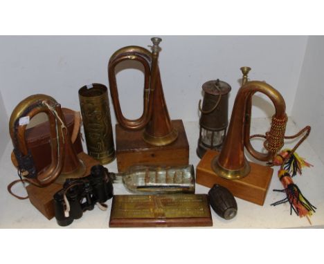 Boxes &amp; Objects - a 'Loos' trench art artillery shell; a GR6S M&amp;Q miners safety lamp, inscribed Mansfield Colliery; b