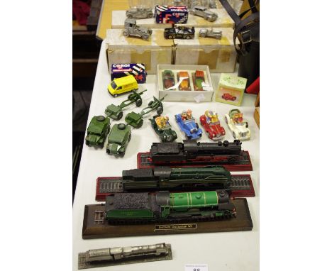 Toys - Dinky military vehicles, 668 field artillery tractor, canon and trailer x 2; pewter Danbury Mint cars, train, etc, qty