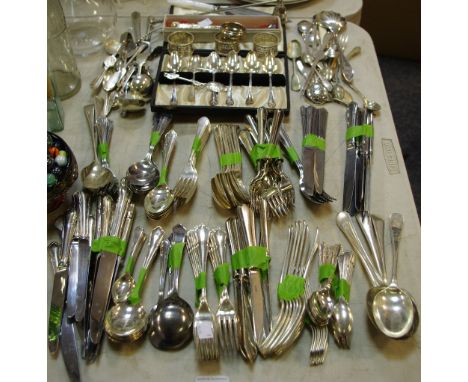 Flatware - a silver napkin ring, others plated;various Walker &amp; Hall and Cooper Bros. Sheffield cutlery sets; silver plat