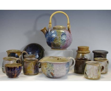 Crich Pottery - water jugs, coffee cups; bowls; teapot; etc qty 