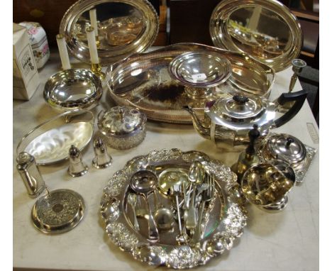 Silverplate - late Victorian gallery tray; Mappin &amp; Webb teapot; repousse gallery tray, decorative acanthus scrolls and f