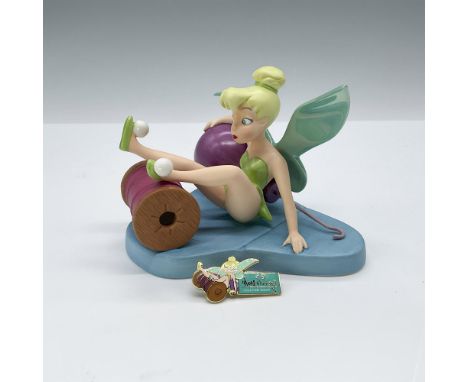Walt Disney Collectors Society figurine with matte and semi-glossy finish. Depicts Tinker Bell with her feet up on a spool of