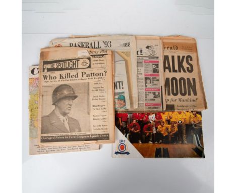 A set of 6 vintage items of various forms of print media. 4 items are newspaper consisting of The Miami Herald coverage of th