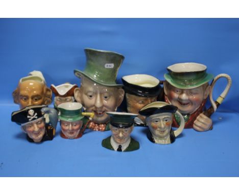 A COLLECTION OF CHARACTER JUGS TO INCLUDE CARLTONWARE, ROYAL DOULTON '"LONG JOHN SILVER'", BESWICK, ETC.