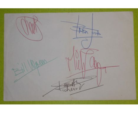 ROLLING STONES AUTOGRAPHS: MICK JAGGER, BRIAN JONES, KEITH RICHARDS, CHARLIE WATT AND BILL WYMAN