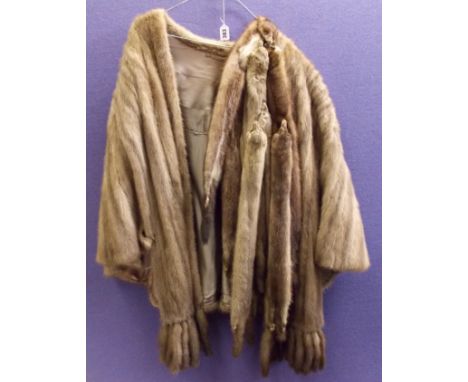 LADIES MINK SHAWL WITH TWO MATCHING ANIMAL SCARF TYPE ITEMS