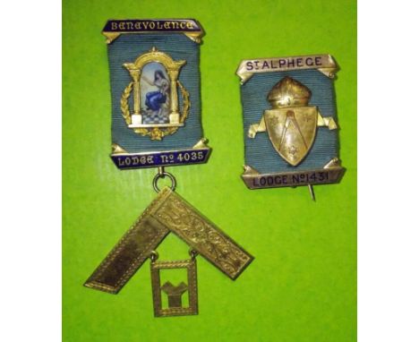 TWO 9CT GOLD ENAMEL MASONIC LODGE MEDALLIONS 56.5g overall