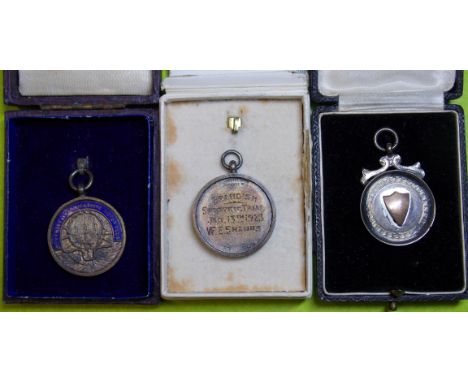 TWO BOXED COVENTRY & WARWICKSHIRE MOTOR CLUB SILVER AND ENAMEL MEDALLIONS AND SILVER MEDALLION - COLE CUP TRIAL 1921