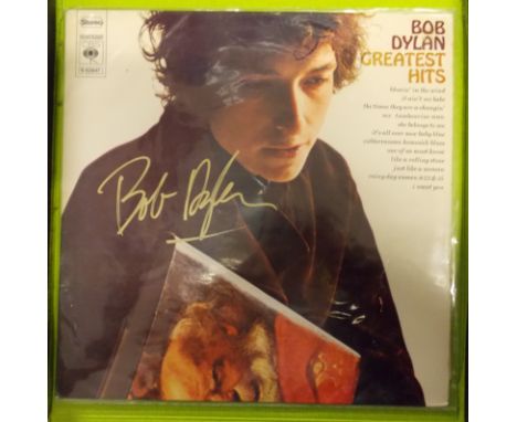 BOB DYLAN GREATEST HITS LP, AUTOGRAPHED IN GOLD MARKER PEN (PURCHASED FROM FRENCH COLLECTOR JOEL BEAUDRY)