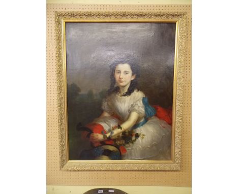 19TH CENTURY ENGLISH SCHOOL OIL ON CANVAS PORTRAIT OF GERTRUDE JACOBI AGED ABOUT 13 YEARS, UNSIGNED FRAMED (RELINED AND CLEAN