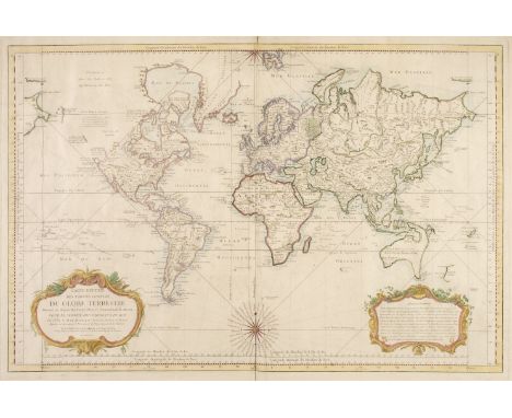 World. Bellin (Jacques Nicolas), Carte Reduite des Parties Connues du Globe Terrestre...., Paris, 1755, large engraved map of