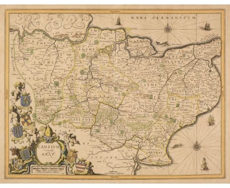 Kent. Jansson (Jan), Cantium vernacule Kent, Amsterdam, circa 1650, hand-coloured engraved map, decorative cartouche and mile