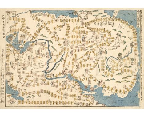 Japan. ??????? Saigoku junrei saiken zu, Saigoku Pilgrimage Map, circa 1820, colour printed woodblock map, old folds, contemp