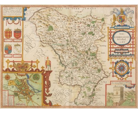 Derbyshire. Speed (John), Anno Darbieshire described, Thomas Bassett &amp; Richard Chiswell [1676], hand-coloured engraved ma