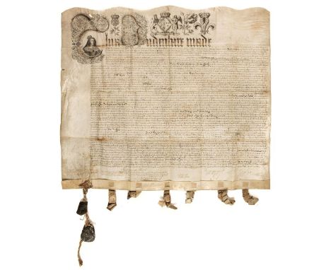 Henrietta Maria (Queen &amp; Consort of Charles I, 1609-1669). Large vellum document signed 'Henrietta Maria R', 16 January 1