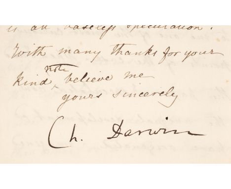 Darwin (Charles Robert, 1809-1882). Letter signed, 'Ch. Darwin', Down, Bromley, Kent, S.E., 15 July [1866], to [Charles] King