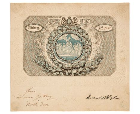 George IV Coronation Ticket. Admission ticket to Westminster Abbey on the occasion of King George IV's Coronation, 19 July 18