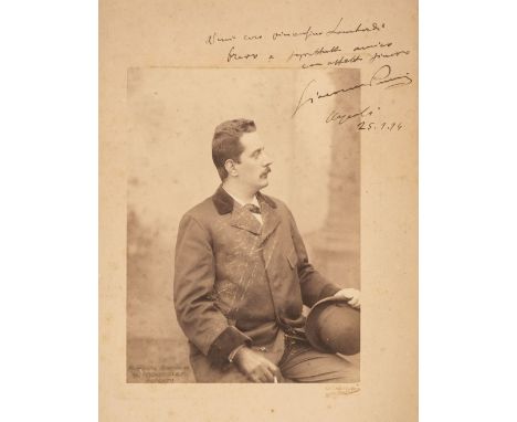 Puccini (Giacomo, 1858-1924). Italian composer. Photograph signed, 'Giacomo Puccini', Naples, 25 January 1894, albumen print 