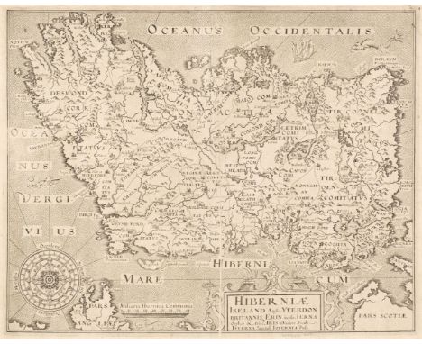 Ireland. Hole (G.), Hiberniae, Ireland Anglis Yverdon Britannis Erin..., 1610, uncoloured engraved map orientated to the west