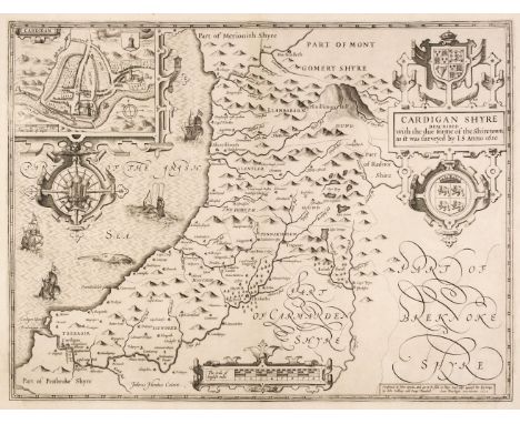 Cardiganshire. Speed (John), Cardigan Shyre Described with the due forme of the Shire Town as it was Surveyed by J. S. Anno 1