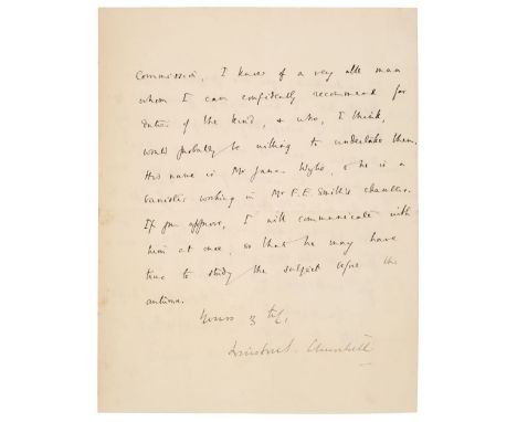 Churchill (Winston Spencer, 1874-1965). British Prime Minister 1940-45 &amp; 1951-55. Letter Signed, ‘Winston S. Churchill’, 