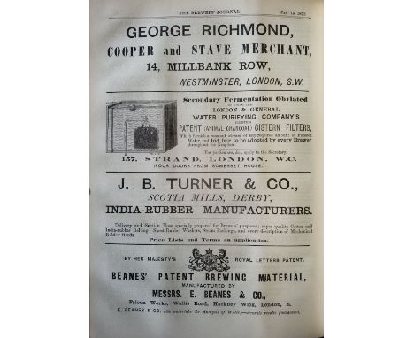 The Brewers' Journal. A Monthly Trade Circular, a broken run of 26 volumes, London, 1871-1906, black &amp; white advertisemen