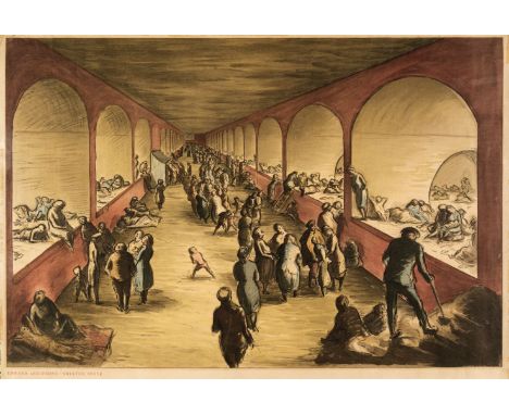 Ardizzone (Edward, 1900-1979). Shelter Scene, published National Gallery, 1941, colour lithograph, showing crowds of people s