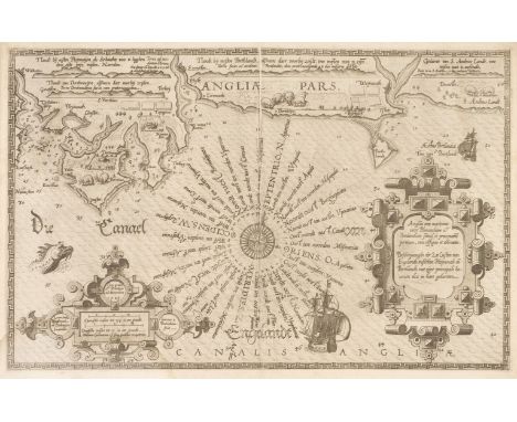 Waghenaer (Lucas Janzoon). Angliae Orae Maritimae Inter Plemoutham Et Portlandiam..., [1585 or later], uncoloured decorative 