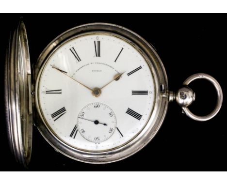 A Victorian silver full hunting cased pocket watch by George E. Frodsham, 31 Gracechurch Street, London, No. 9763, the white 