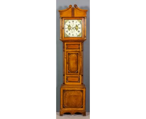 A 19th Century "North Country" oak and mahogany banded longcase clock by Owen Richards of Bala, the 13ins square painted meta