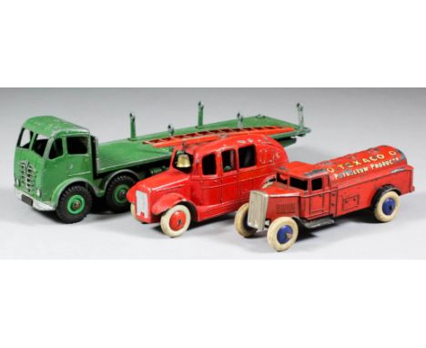 Three Dinky toys diecast, including - a pre-war "Texaco", No. 25D (type one), red body, black chassis and smooth hubs with wh