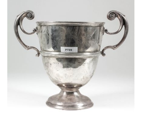 "Royal Engineers Gibraltar 1906 Handball Trophy" - An Edward VII silver two-handled cup with moulded rim and girdle, double s