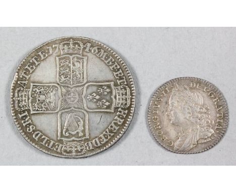 George II (1727-1760) - Half crown 1846 (Lima) and sixpence 1758, (fine/VF)