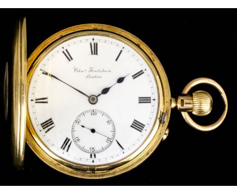 A late Victorian 18ct gold half hunting cased keyless pocket watch by Nicole Nielsen for Charles Frodsham &amp; Co, 115 New B