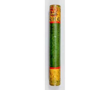 A William IV (amended to Victoria) turned wood short cylindrical tipstaff, painted with "W" (changed to V) "R" and crown over