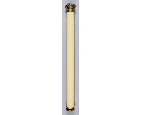 An 18th/19th Century ivory and silvered brass cylindrical tipstaff, with cast royal crown to one end, the other end with butt