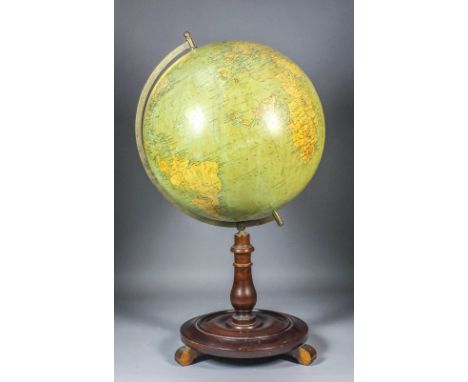 An early 20th Century "Philips" 14ins terrestrial globe showing principal steam ship routes and transcontinental railways, on