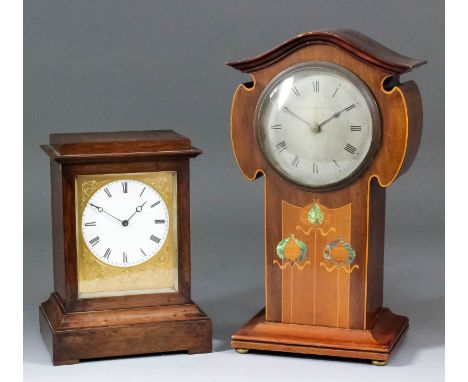 A small 19th Century rosewood cased mantel timepiece, the 2.75ins diameter white enamel dial with Roman numerals within engra