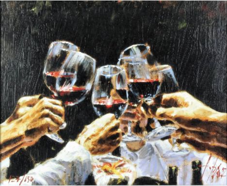 Fabian Perez (born 1967) - Limited edition giclee print - "For a Better Life" - Study of raised hands holding wine glasses, N