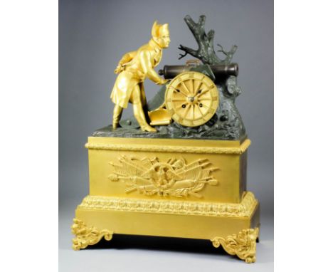 An early 19th Century French ormolu and bronzed metal cased mantel clock by Pons, No. 539, the 4.5ins diameter ormolu dial (f