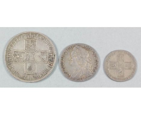 George II (1727-1760) - Half crown 1745 (Lima), shilling 1745 (Lima) and sixpence 1757, (all fine)