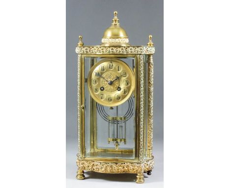 A late19th/early 20th Century French "Four Glass" mantel clock, No. 282, the 3.5ins diameter gilt dial with circular Arabic n