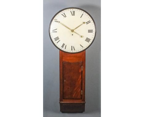 A late 18th./early 19th Century mahogany cased Tavern clock, the 20ins diameter painted wood dial with Roman numerals, the br