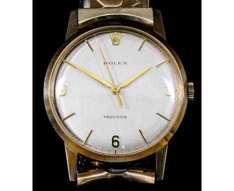 A 1970's gentleman's Rolex "Precision" 9ct gold cased manual wind wristwatch, serial No. 402327, the brushed silvered dial wi
